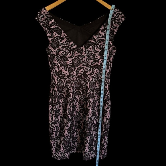 Kay Unger Womens 8 Pink Black Lace Overlay Elegant Sheath Dress Wedding Party - Picture 4 of 9